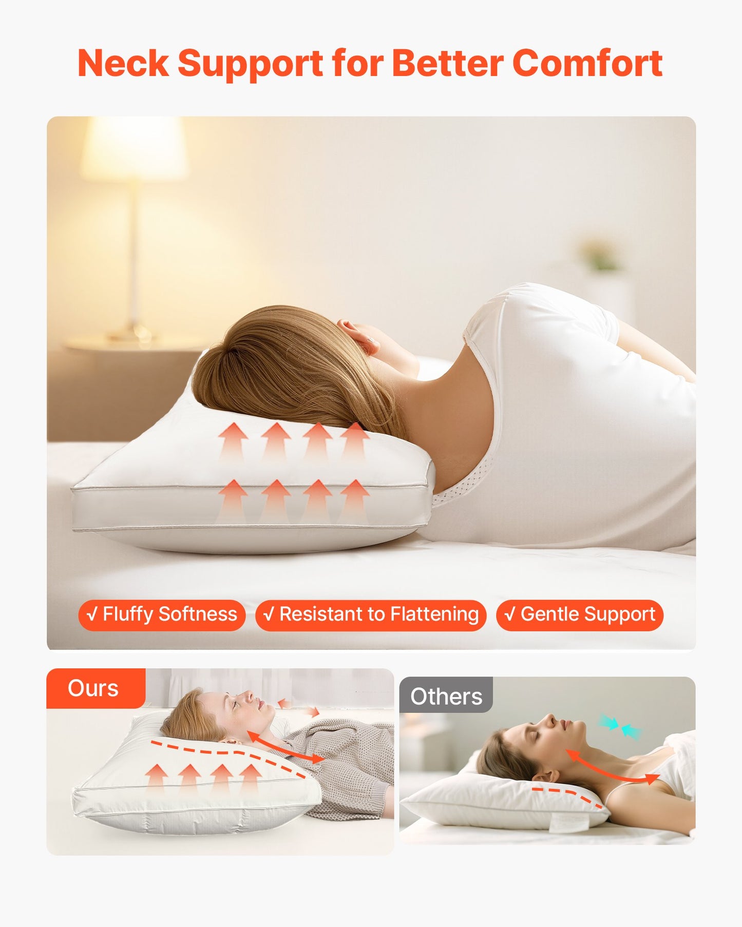 Bed Pillows for Sleeping, Set of 2, Queen Size Luxury Quality Hotel Pillows with Original Down Alternative Filling, Supportive and Fluffy, Bedding for Back, Stomach and Side Sleepers, White