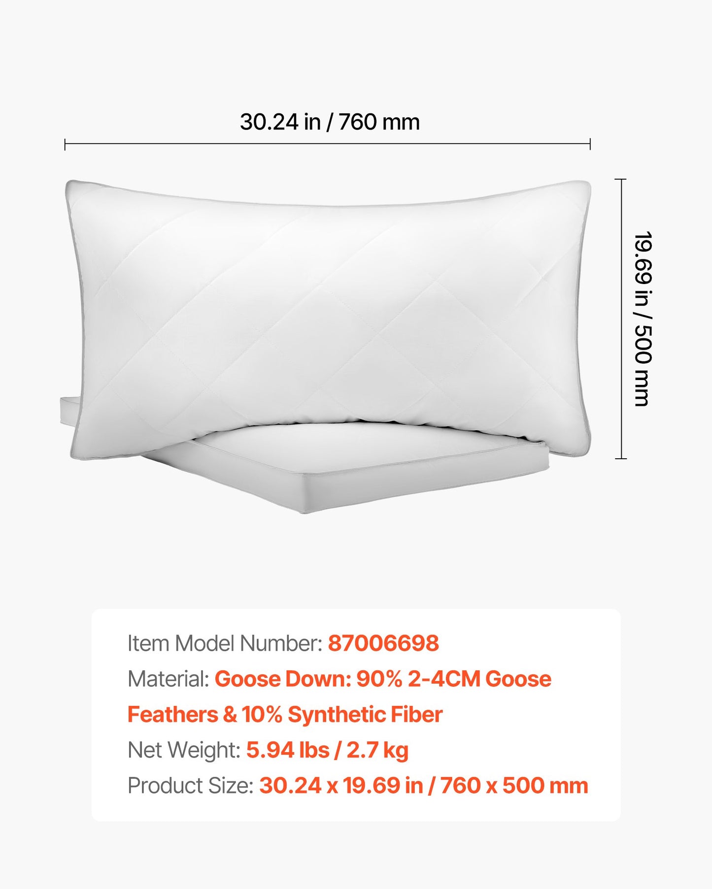 Bed Pillows for Sleeping, Set of 2, Queen Size Luxury Quality Hotel Pillows with Original Down Alternative Filling, Supportive and Fluffy, Bedding for Back, Stomach and Side Sleepers, White
