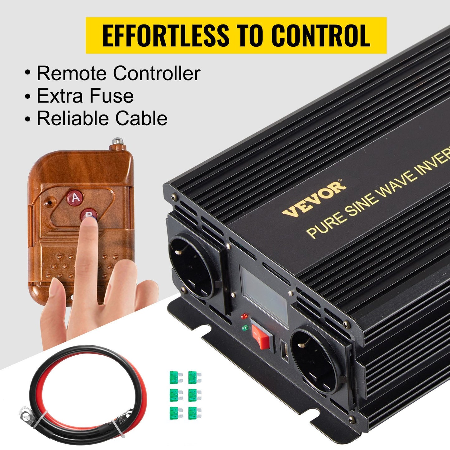 Pure Sine Wave Inverter 2500W Power Inverter DC 12V AC 230V, Car Inverter USB Port LCD Display Remote Controller, Safety Protections, Power Converter For RV Trucks Boats And Emergency