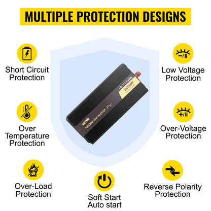 Pure Sine Wave Inverter 2500W Power Inverter DC 12V AC 230V, Car Inverter USB Port LCD Display Remote Controller, Safety Protections, Power Converter For RV Trucks Boats And Emergency
