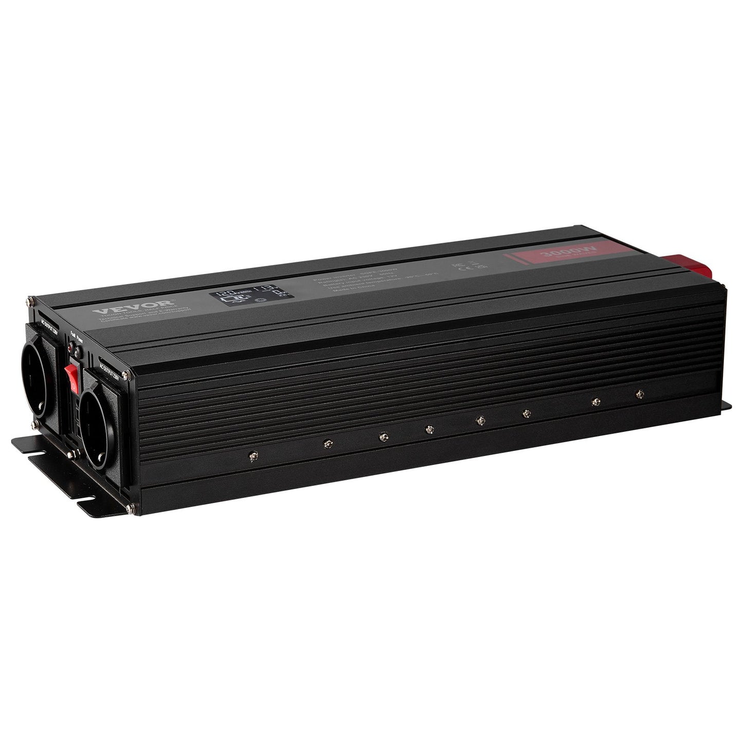 Pure Sine Wave Inverter, 3000 Watt, DC 12V to AC 230V Power Inverter with 2 AC Outlets 2 USB Port 1 Type-C Port, LCD Display and Remote Controller for Large Home Appliances, CE FCC Certified