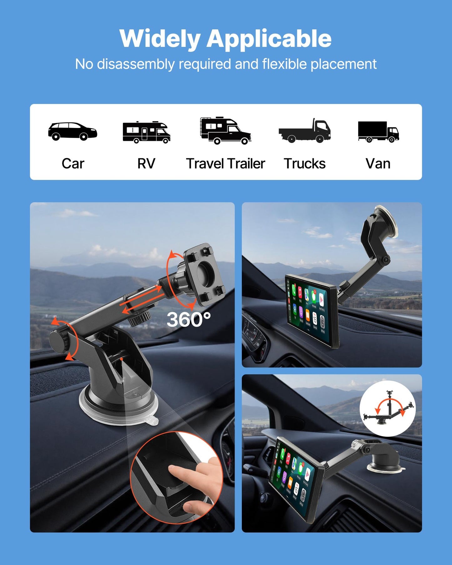 Trådlös bilstereo, 254 mm HD bärbar radio med pekskärm, kompatibel med Apple CarPlay och Android Auto, CarPlay-skärm för bil med röststyrning, spegellänk, Bluetooth och GPS-navigering