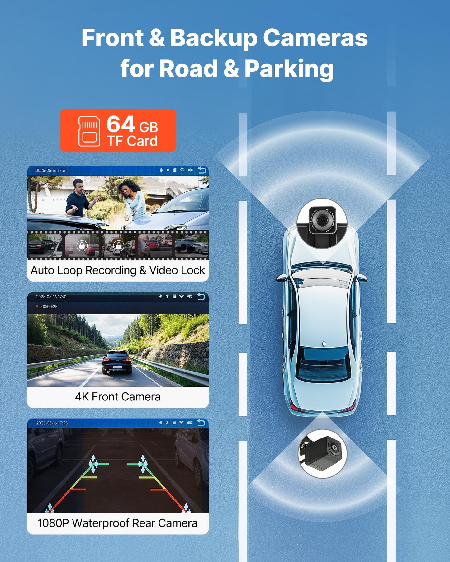 Trådlös bilstereo, 228,6 mm HD bärbar radio med pekskärm, Apple CarPlay och Android Auto, CarPlay-skärm med fram- och backkamera, röststyrning, spegellänk, Bluetooth, GPS-navigering
