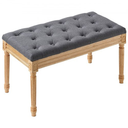 Upholstered Bench, 16"W Ottoman Bench, End of Bed Bench with Foam Padded Cushion and Rubberwood Legs, Tufted Footrest Stool Entryway Bench for Dining Room, Living Room, Bedroom, Hallway, Gray