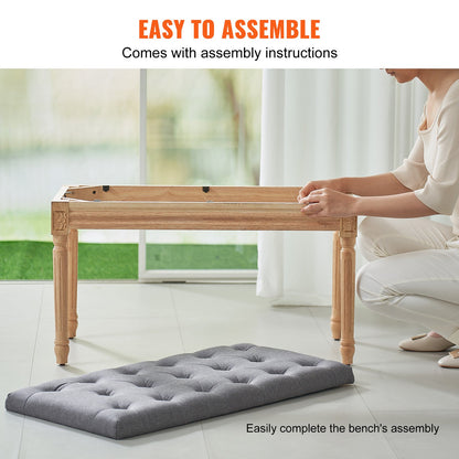 Upholstered Bench, 16"W Ottoman Bench, End of Bed Bench with Foam Padded Cushion and Rubberwood Legs, Tufted Footrest Stool Entryway Bench for Dining Room, Living Room, Bedroom, Hallway, Gray