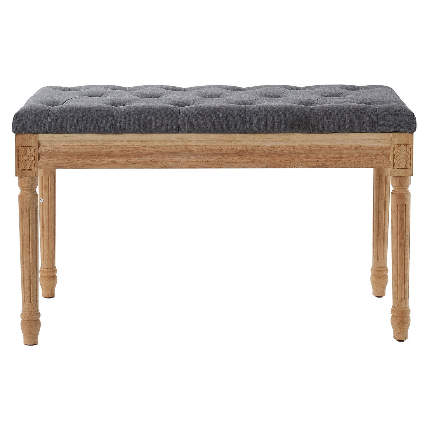 Upholstered Bench, 16"W Ottoman Bench, End of Bed Bench with Foam Padded Cushion and Rubberwood Legs, Tufted Footrest Stool Entryway Bench for Dining Room, Living Room, Bedroom, Hallway, Gray