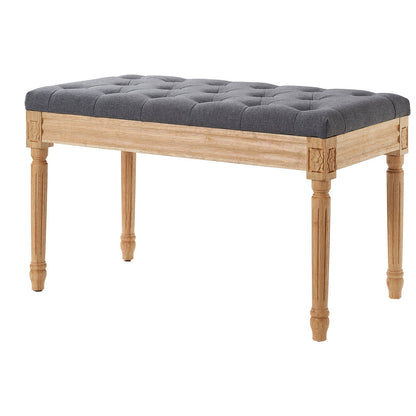 Upholstered Bench, 16"W Ottoman Bench, End of Bed Bench with Foam Padded Cushion and Rubberwood Legs, Tufted Footrest Stool Entryway Bench for Dining Room, Living Room, Bedroom, Hallway, Gray
