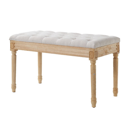 Upholstered Bench, 16"W Ottoman Bench, End of Bed Bench with Foam Padded Cushion and Rubberwood Legs, Tufted Footrest Stool Entryway Bench for Dining Room, Living Room, Bedroom, Hallway, Beige