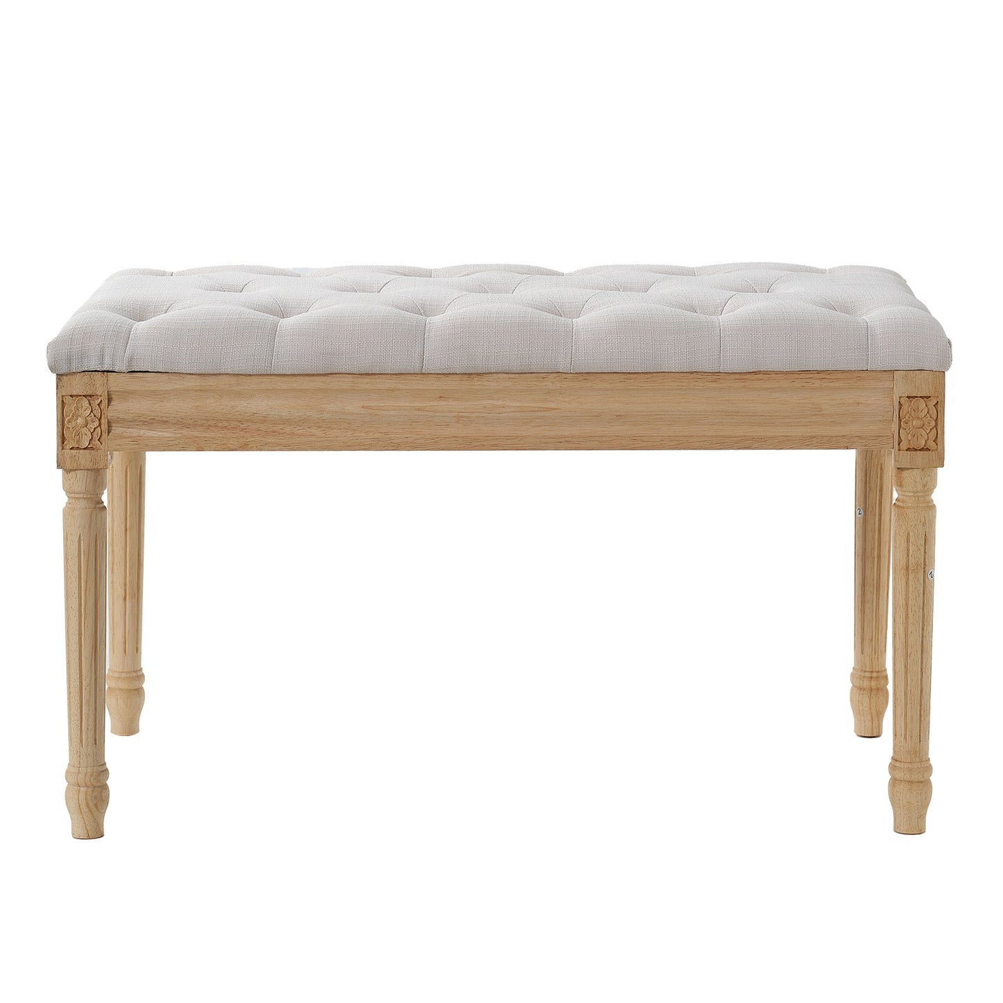 Upholstered Bench, 16"W Ottoman Bench, End of Bed Bench with Foam Padded Cushion and Rubberwood Legs, Tufted Footrest Stool Entryway Bench for Dining Room, Living Room, Bedroom, Hallway, Beige