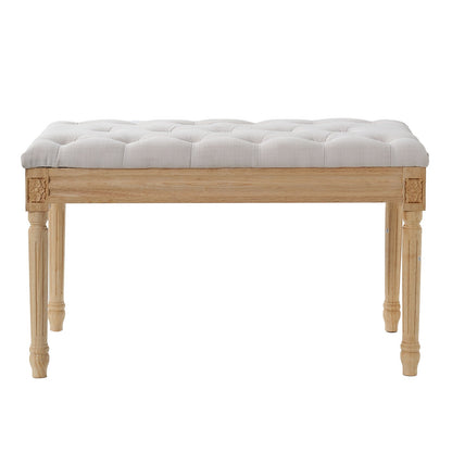 Upholstered Bench, 16"W Ottoman Bench, End of Bed Bench with Foam Padded Cushion and Rubberwood Legs, Tufted Footrest Stool Entryway Bench for Dining Room, Living Room, Bedroom, Hallway, Beige