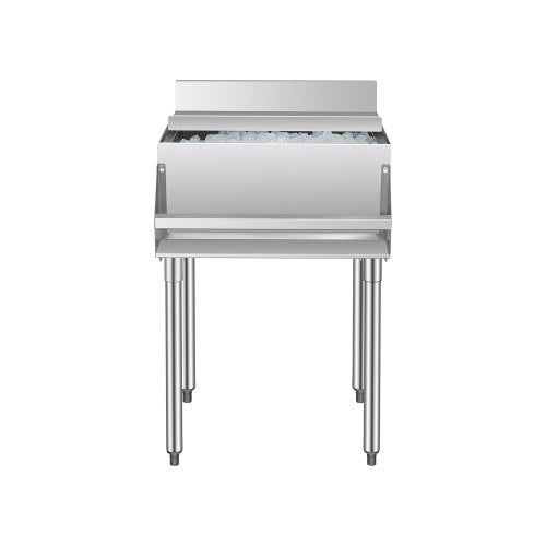 Commercial Ice Bin, 61.6 L Underbar Ice Bin, 24 x 24.2 x 37 in Stainless Steel Ice Chest with Sliding Lid, Bottle Holders, and Adjustable Bullet Feet, Cocktail Unit for Bar, Restaurant & Pub