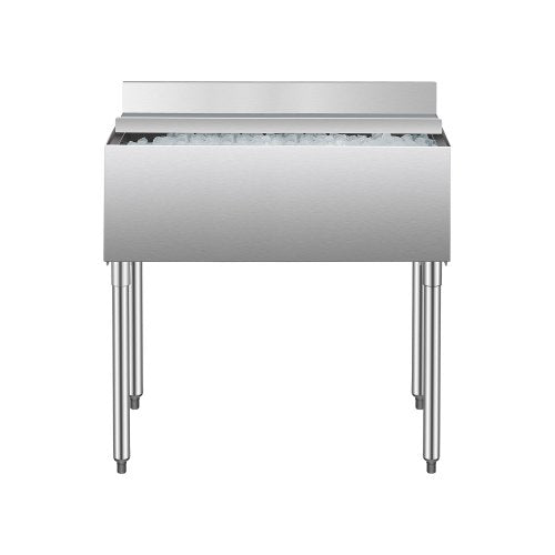 Commercial Ice Bin, 95.3 L Underbar Ice Bin, 35.9 x 19 x 37 in Stainless Steel Ice Chest with Sliding Lid, Bottle Holders, and Adjustable Bullet Feet, Cocktail Unit for Bars, Restaurants, Pubs
