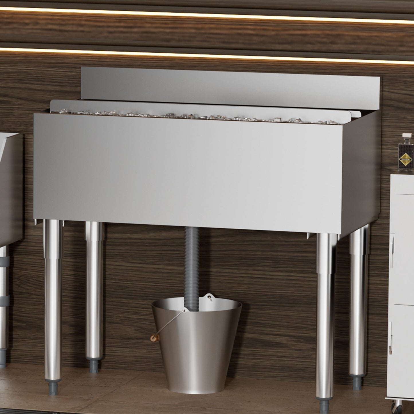Commercial Ice Bin, 95.3 L Underbar Ice Bin, 35.9 x 19 x 37 in Stainless Steel Ice Chest with Sliding Lid, Bottle Holders, and Adjustable Bullet Feet, Cocktail Unit for Bars, Restaurants, Pubs