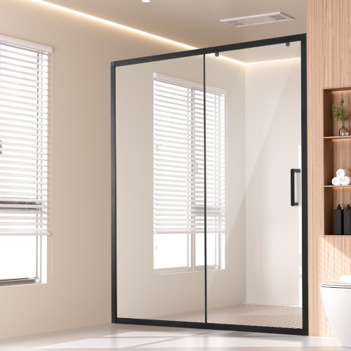 Semi-frameless Shower Door, 57.7-59" W x 70" H, Shower Sliding Glass Door with 1/4"(6mm) Clear Tempered Glass, Waterproof Shatterproof Stain-Resistant with Stainless Steel Hardware, Matte Black