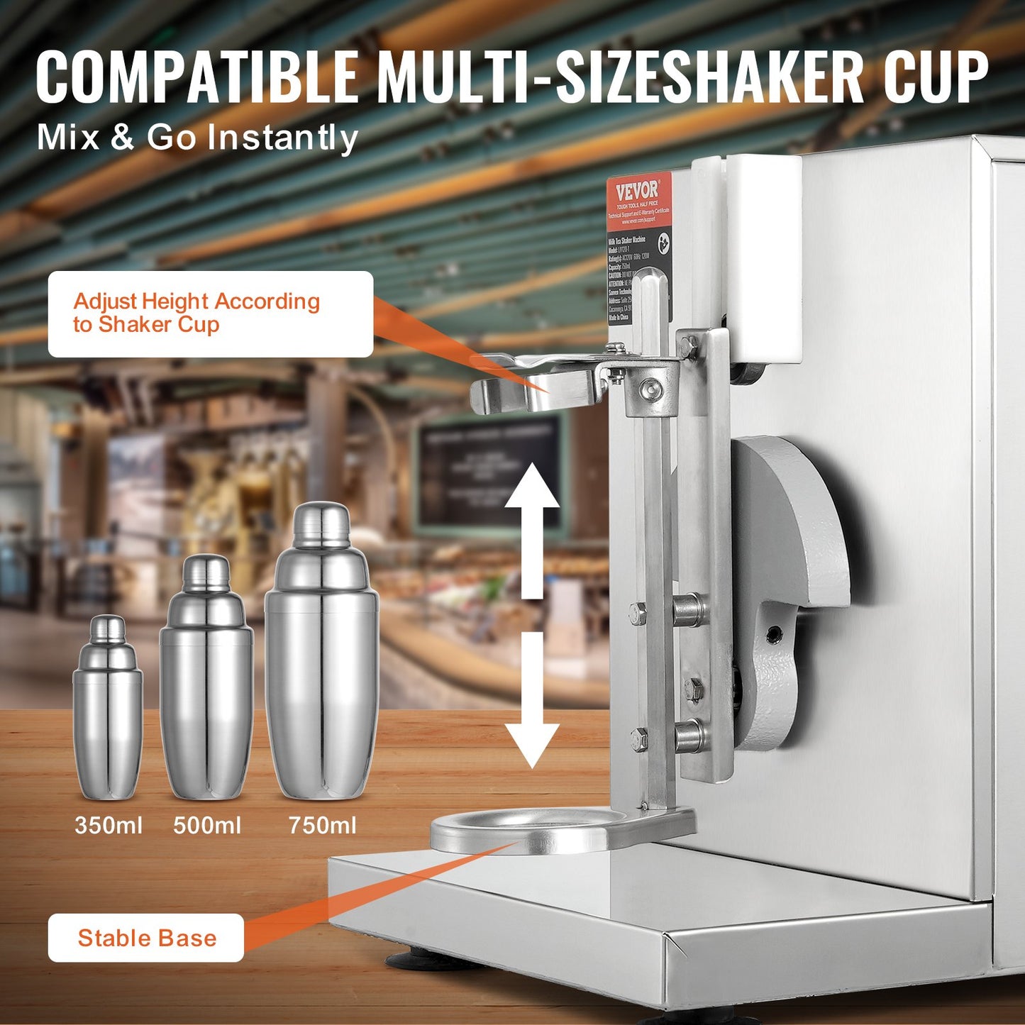Milkshakemaskin, 120W kommersiell mjölkte-shaker, milkshake-mixer med ett huvud, justerbar milkshake-mixer 0-180s, med 750 ml rostfri kopp, för mjölkte-butik