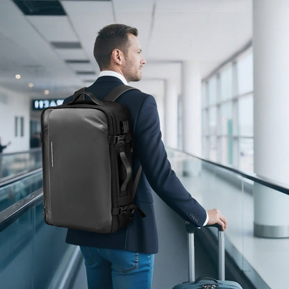 Vakuumreseryggsäck, 65L, Expanderbar vakuumtätad kompressionsreseryggsäck med pump, med TSA-godkänt lås, Airback Vacpack, Vattentålig handbagageväska, för affärsresenärer, Grå