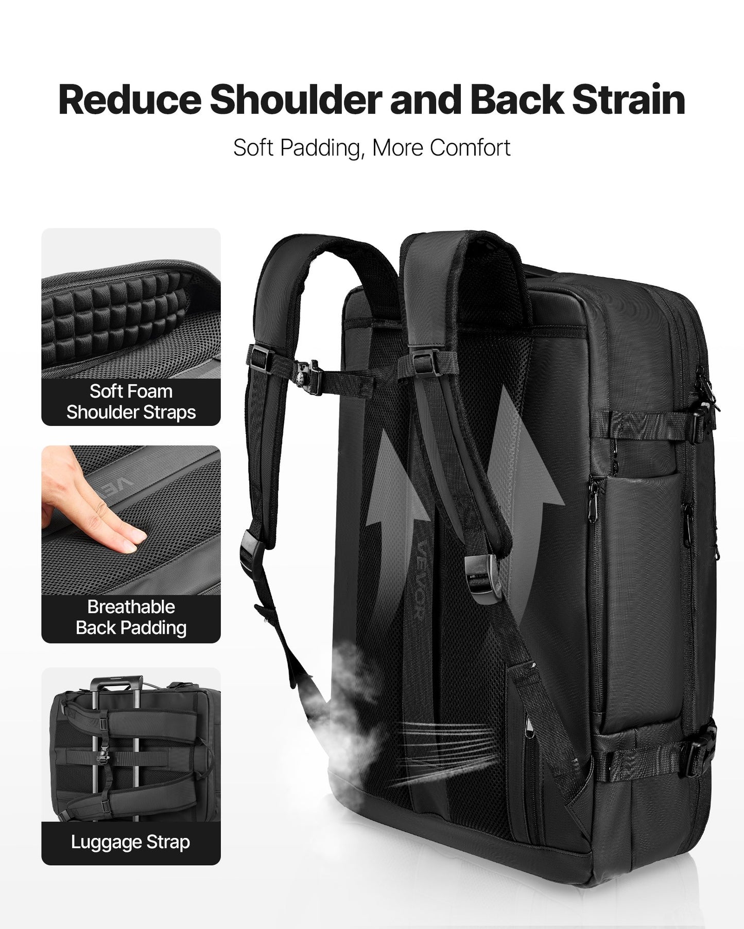 Vacuum Travel Backpack, 80L, Expandable Vacuum Seal Compression Travel Backpack with Pump, with TSA-Approved Lock, Airback Vacpack, Water-Resistant Carry-On Suitcase Luggage, for Business, Black