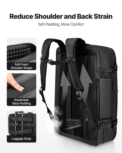 Vacuum Travel Backpack, 80L, Expandable Vacuum Seal Compression Travel Backpack with Pump, with TSA-Approved Lock, Airback Vacpack, Water-Resistant Carry-On Suitcase Luggage, for Business, Black