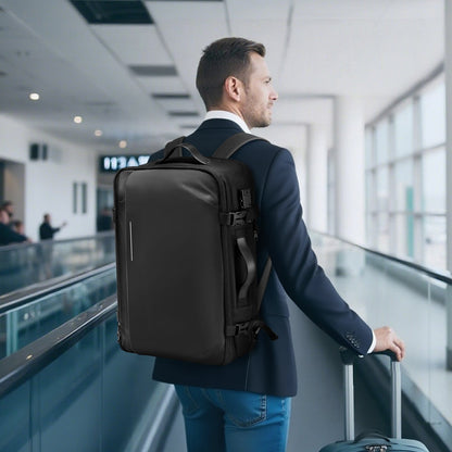 Vakuumreseryggsäck, 65L, Expanderbar vakuumtätad kompressionsreseryggsäck, med TSA-godkänt lås, flera fickor, vattentålig handbagageväska, ingen pump, svart