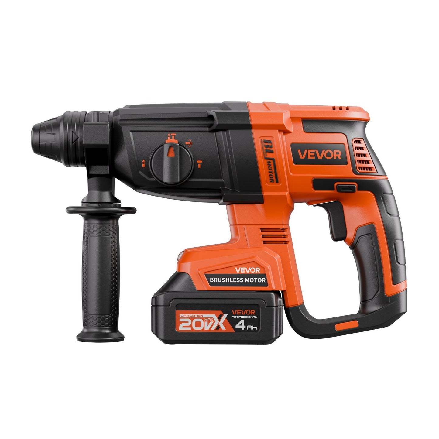 20V Brushless Cordless Hammer Drill, Lithium-Ion 1.1 Inch Rotary Hammer Driver, SDS-Plus Electric Lightweight Power Tool Kit with Battery and Charger, 4 Functions, 1200 RPM, 5300 BPM