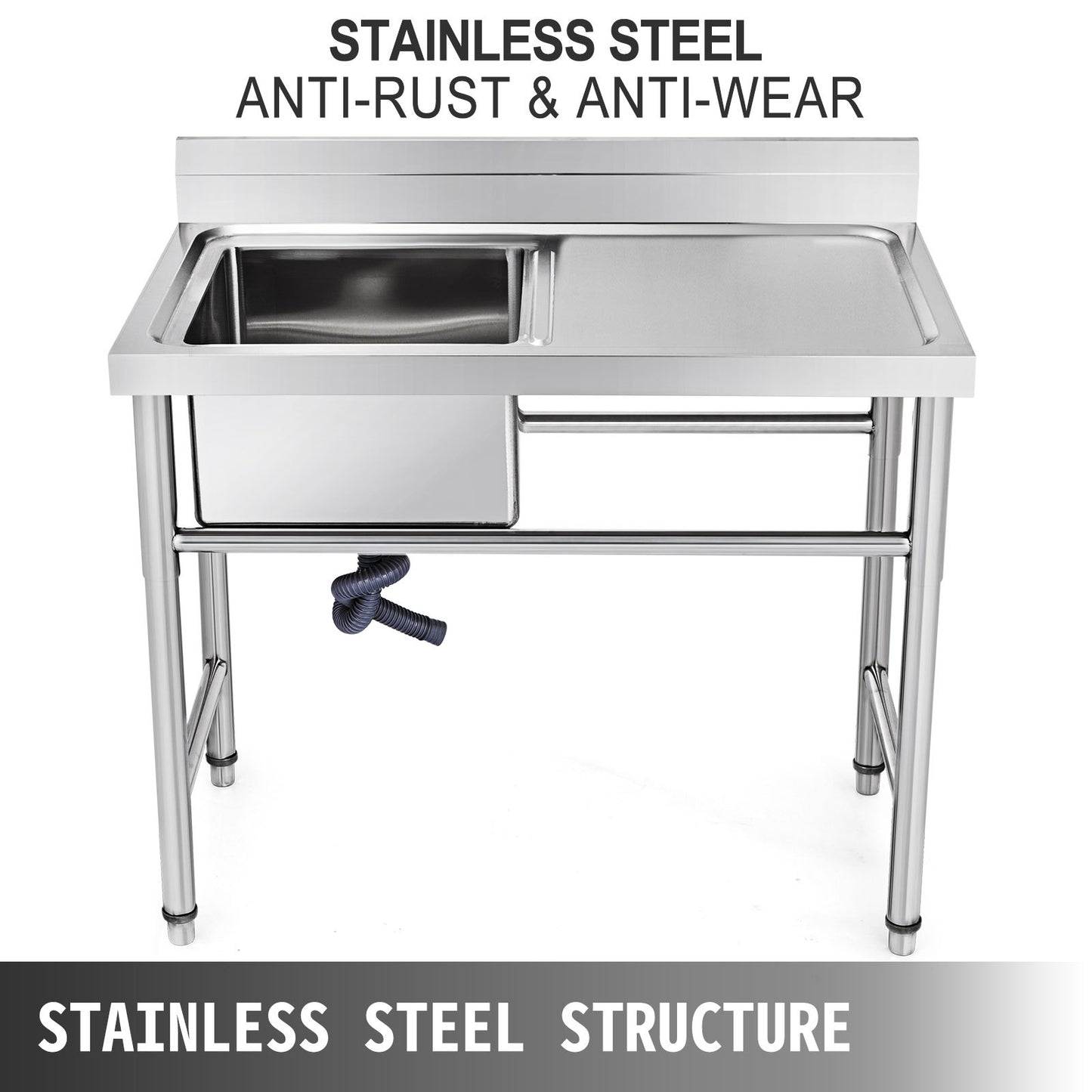 Handgjord diskho Icke-magnetisk Rostfri Köksdiskho Handgjord 1 Fack 16 x 15,5 x 10 Tums Kapacitet Stor Badkarsdiskho med Högerplattform för Lantgårdscafé Butik Sjukhus