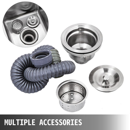 Handgjord diskho Icke-magnetisk Rostfri Köksdiskho Handgjord 1 Fack 16 x 15,5 x 10 Tums Kapacitet Stor Badkarsdiskho med Högerplattform för Lantgårdscafé Butik Sjukhus