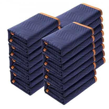Moving Blankets, 203.2 x 182.9 cm, 15.9 kg/dz Weight, 12 Packs, Professional Non-Woven & Recycled Cotton Packing Blanket, Heavy Duty Mover Pads for Protecting Furniture, Floors, Appliances, Blue/Orange