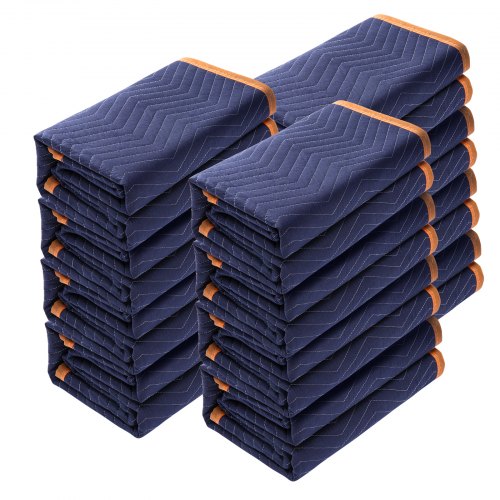 Moving Blankets, 203.2 x 182.9 cm, 15.9 kg/dz Weight, 12 Packs, Professional Non-Woven & Recycled Cotton Packing Blanket, Heavy Duty Mover Pads for Protecting Furniture, Floors, Appliances, Blue/Orange