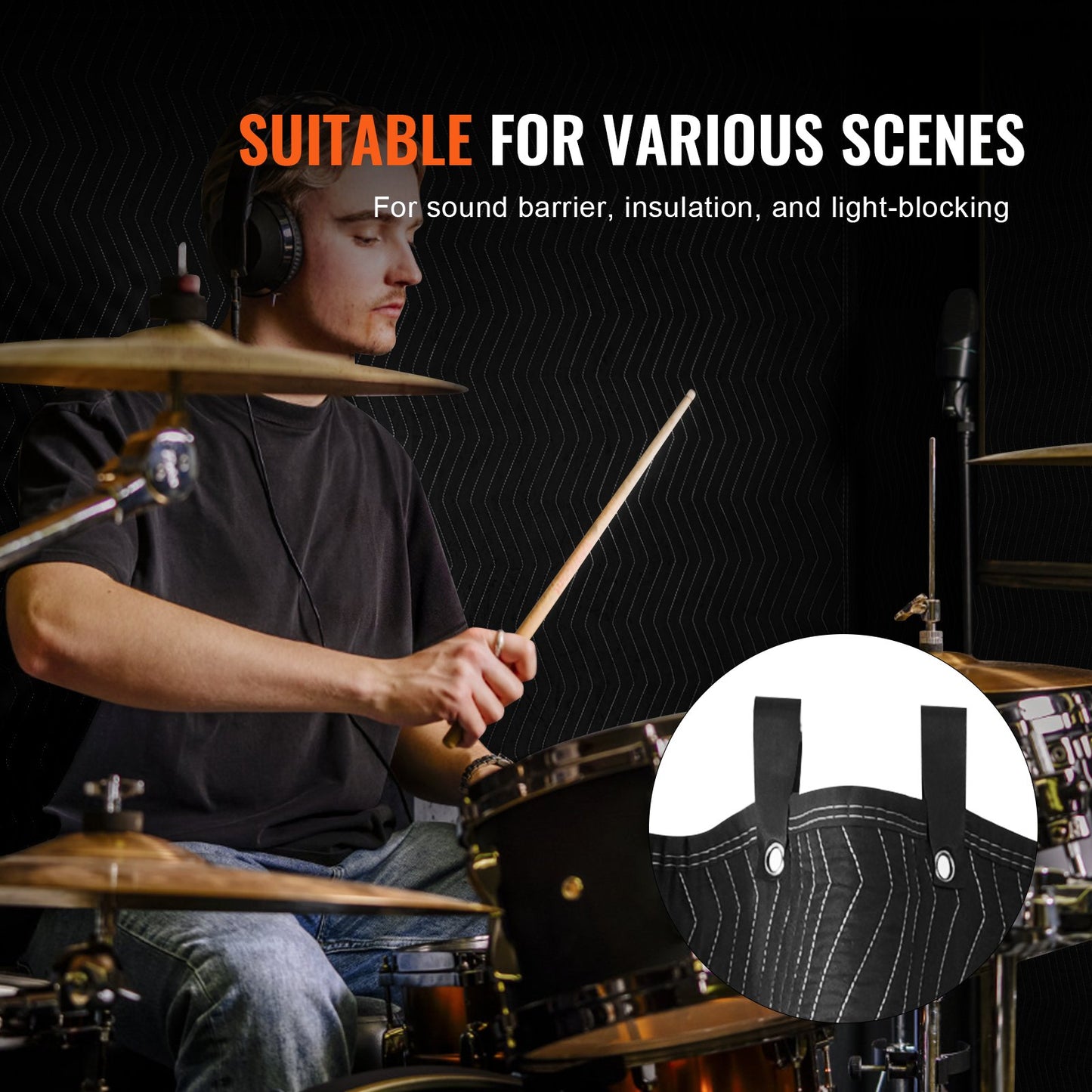 Sound Dampening Blanket, 243.8 x 203.2 cm, Extra Large Studio Grommeted Soundproof Blanket with Grommets, Light Blocker for Door Acoustic Noise Blocking Blanket Studio Sound Absorption Sheet, Black