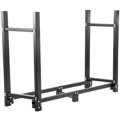 Firewood Log Rack, 2.44 m Firewood Rack Outdoor, Black Firewood Rack Stand, Steel Outdoor Wood Rack, Firewood Log Holder with Load Capacity 590 kg, Firewood Rack with Cover & Fireplace Tool Set