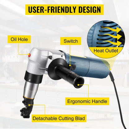 Electric Metal Nibbler 625W Nibbler Metal Cutter 1000RPM High Speed Rotor Metal Nibbler 110V w Replaced Blades Storage Case Sheet Metal Nibbler for Cutting Stainless Steel, Aluminium, Plastic