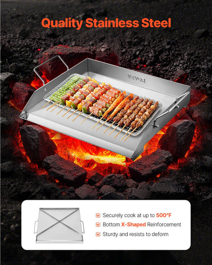 Stekplåt i rostfritt stål, 18x16 tum universal platt rektangulär platta, gasgrillstekplåt för BBQ-grill, teppanyaki, bärbart familjeköksredskap med handtag, för camping, tailgating-fest