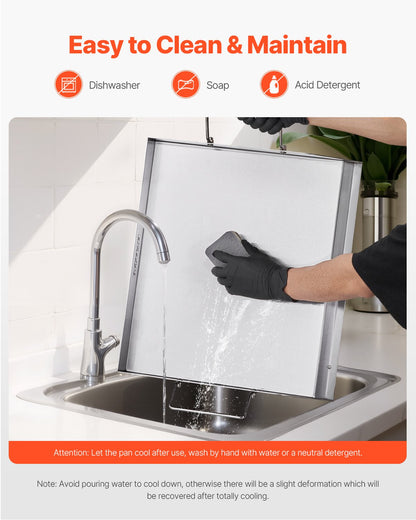 Stekplåt i rostfritt stål, 18x16 tum universal platt rektangulär platta, gasgrillstekplåt för BBQ-grill, teppanyaki, bärbart familjeköksredskap med handtag, för camping, tailgating-fest