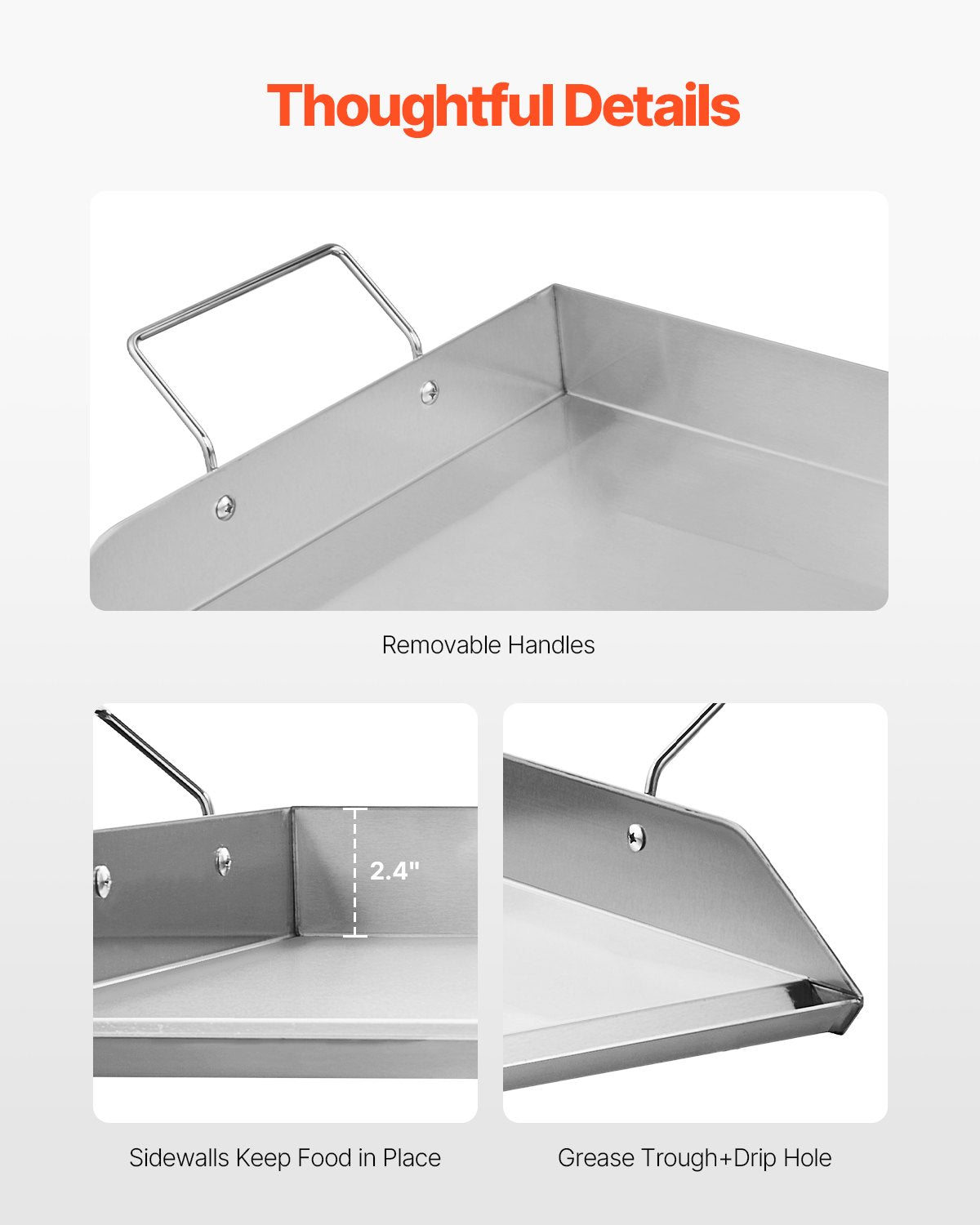 Stekplåt i rostfritt stål, 32x16 tum universal platt rektangulär platta, gasgrillstekplåt för BBQ-grill, teppanyaki, bärbart familjeköksredskap med handtag, för camping, tailgating-fest