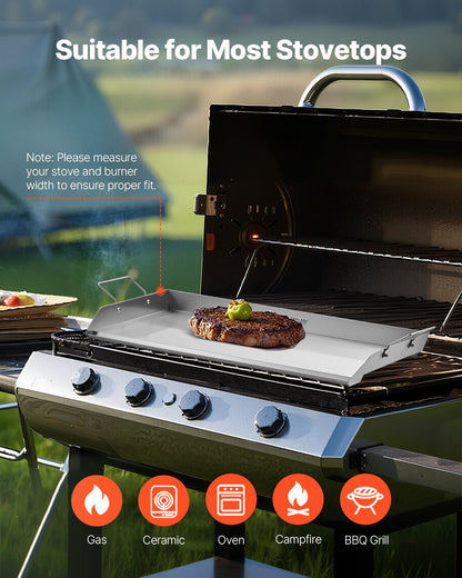 Stekplåt i rostfritt stål, 32x16 tum universal platt rektangulär platta, gasgrillstekplåt för BBQ-grill, teppanyaki, bärbart familjeköksredskap med handtag, för camping, tailgating-fest