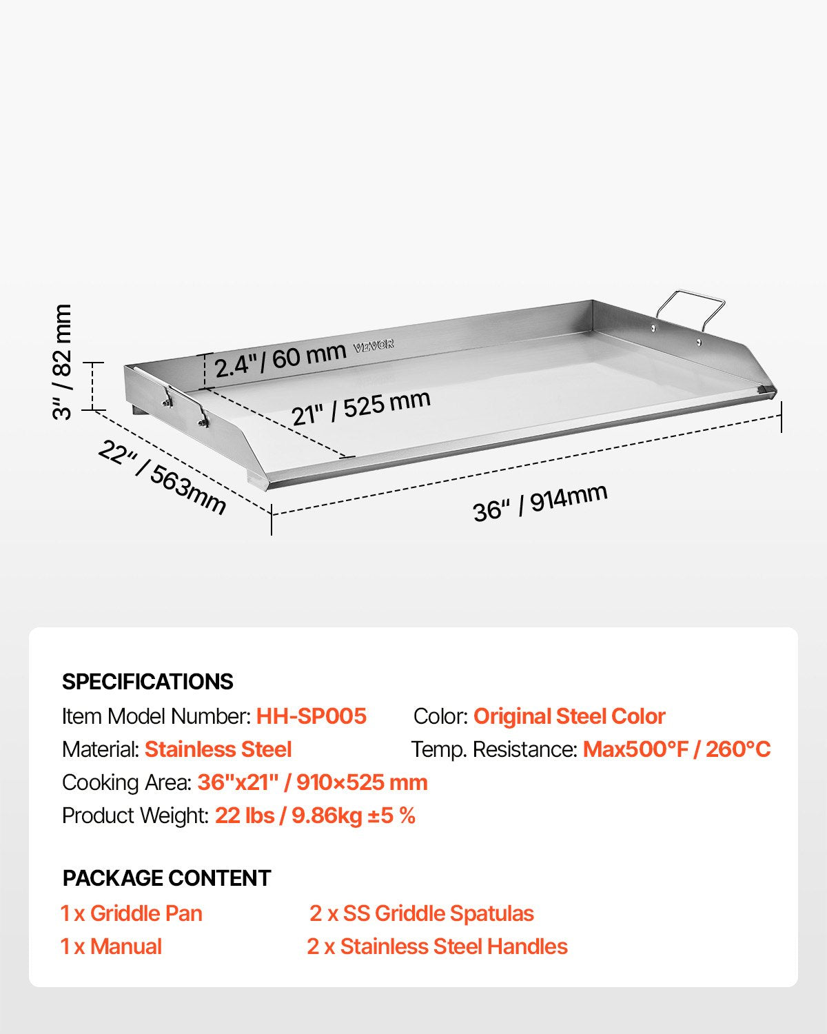 Stekplåt i rostfritt stål, 36x22 tum universal platt rektangulär platta, gasgrillstekplåt för BBQ-grill, teppanyaki, bärbart familjeköksredskap med handtag, för camping, tailgating-fest