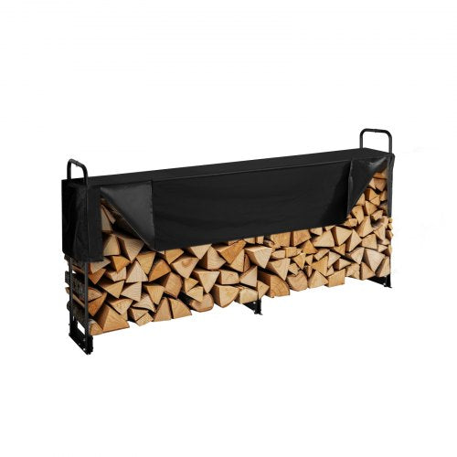 2.4m Outdoor Firewood Rack with Cover, 244 cm x 36 cm x 117 cm, Heavy Duty Firewood Holder & 600D Oxford Waterproof Cover for Fireplace, Patio, Indoor/Outdoor Log Storage Rack for 1/2 Cord of Firewood