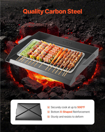 Stekplåt i kolstål, 22x16 tum universal platt rektangulär platta, gasgrillstekplåt för BBQ-grill, teppanyaki, bärbara familjeköksredskap, för camping, tailgating-fest, svart