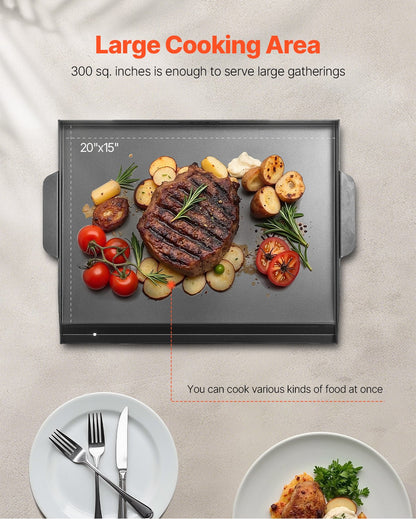 Stekplåt i kolstål, 22x16 tum universal platt rektangulär platta, gasgrillstekplåt för BBQ-grill, teppanyaki, bärbara familjeköksredskap, för camping, tailgating-fest, svart