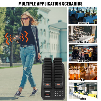 Restaurant Pager System, Wireless 400m Long Range Lineup Waiting Queue Signal, Guest Customer Calling Beepers with Vibration & Flashing, 20 Buzzers for Food Truck, Church, Nursery, Hospital