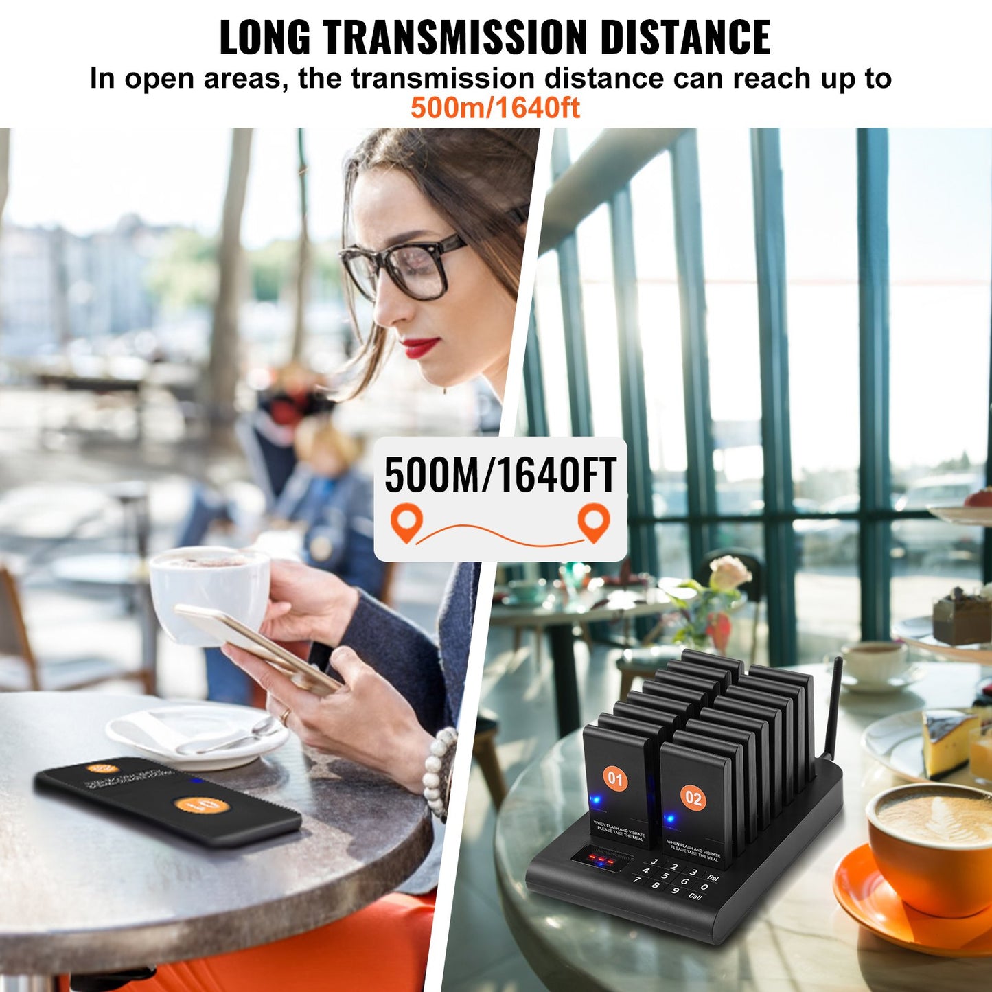 Restaurant Pager System, Wireless 500m Long Range Lineup Waiting Queue Signal, Guest Customer Calling Beepers with Vibration & Flashing, 16 Buzzers for Food Truck, Church, Nursery, Hospital