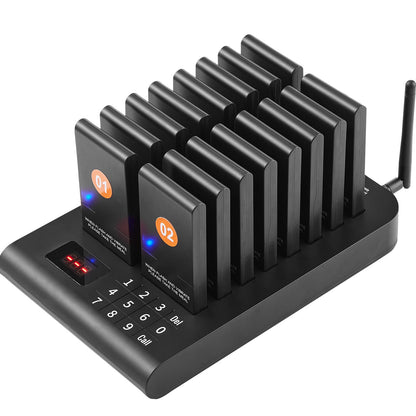 Restaurant Pager System, Wireless 500m Long Range Lineup Waiting Queue Signal, Guest Customer Calling Beepers with Vibration & Flashing, 16 Buzzers for Food Truck, Church, Nursery, Hospital