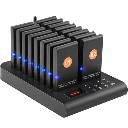 Restaurant Pager System, Wireless 500m Long Range Lineup Waiting Queue Signal, Guest Customer Calling Beepers with Vibration & Flashing, 16 Buzzers for Food Truck, Church, Nursery, Hospital