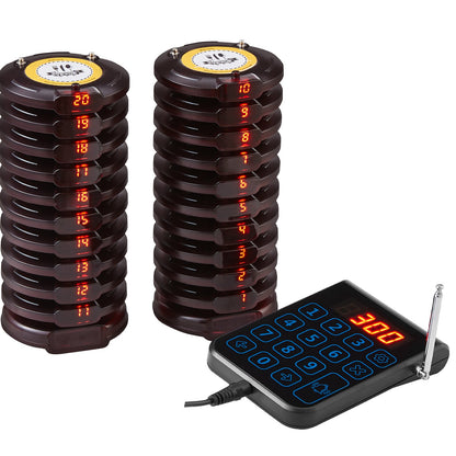 Restaurant Pager System, Wireless 500m Long Range Lineup Waiting Queue Signal, Guest Customer Calling Beepers with Vibration & Flashing, 20 Buzzers for Food Truck, Church, Nursery, Hospital
