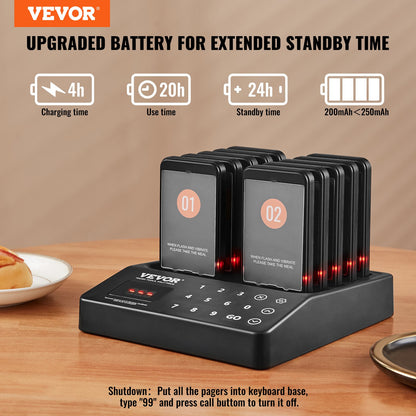 Restaurant Pager System, Wireless 400m Long Range Lineup Waiting Queue Signal, Guest Customer Calling Beepers with Vibration & Flashing, 10 Buzzers for Food Truck, Church, Nursery, Hospital