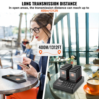 Restaurant Pager System, Wireless 400m Long Range Lineup Waiting Queue Signal, Guest Customer Calling Beepers with Vibration & Flashing, 10 Buzzers for Food Truck, Church, Nursery, Hospital