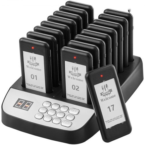 Restaurant Pager System, Wireless 500m Long Range Lineup Waiting Queue Signal, Guest Customer Calling Beepers with Vibration & Flashing, 16 Buzzers for Food Truck, Church, Nursery, Hospital