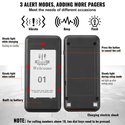 Restaurant Pager System, Wireless 500m Long Range Lineup Waiting Queue Signal, Guest Customer Calling Beepers with Vibration & Flashing, 16 Buzzers for Food Truck, Church, Nursery, Hospital