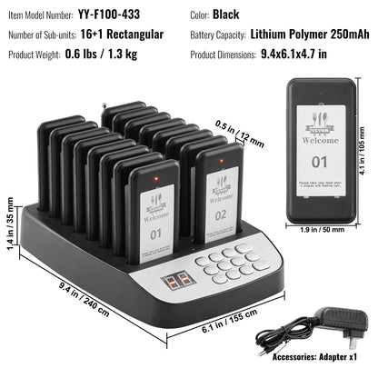 Restaurant Pager System, Wireless 500m Long Range Lineup Waiting Queue Signal, Guest Customer Calling Beepers with Vibration & Flashing, 16 Buzzers for Food Truck, Church, Nursery, Hospital