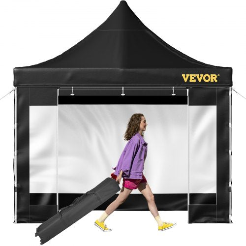 304.8 x 304.8 cm Pop Up Canopy Tent, Outdoor Patio Gazebo Tent with Removable Sidewalls and Wheeled Bag, UV Resistant Waterproof Instant Gazebo Shelter for Party, Garden, Backyard, Black